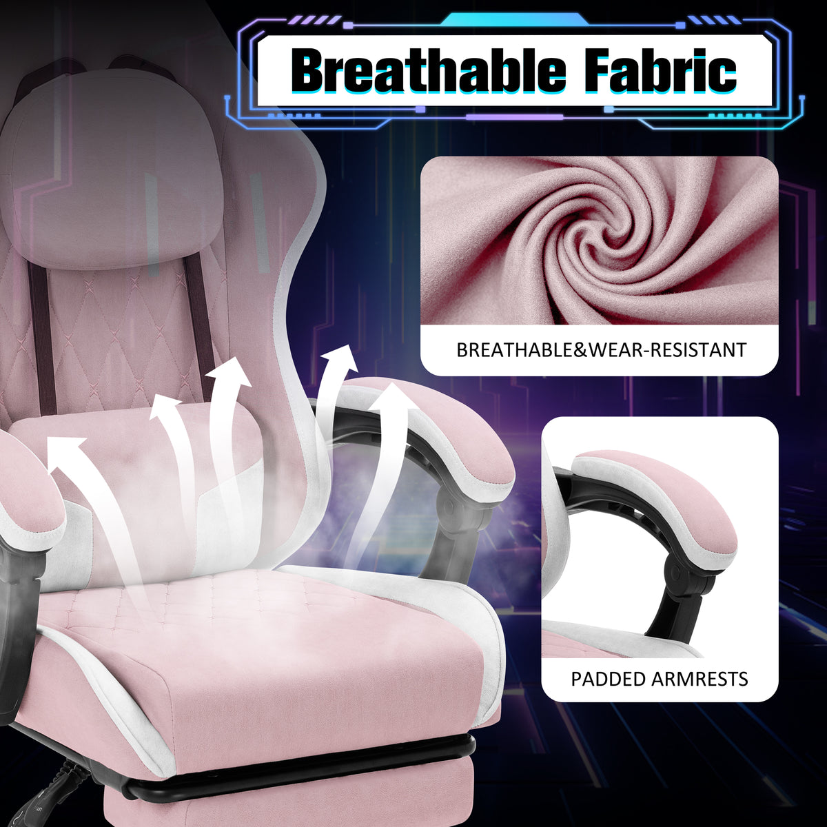 Meilocar Gaming Chair with Footrest, Ergonomic Fabric Desk Chair