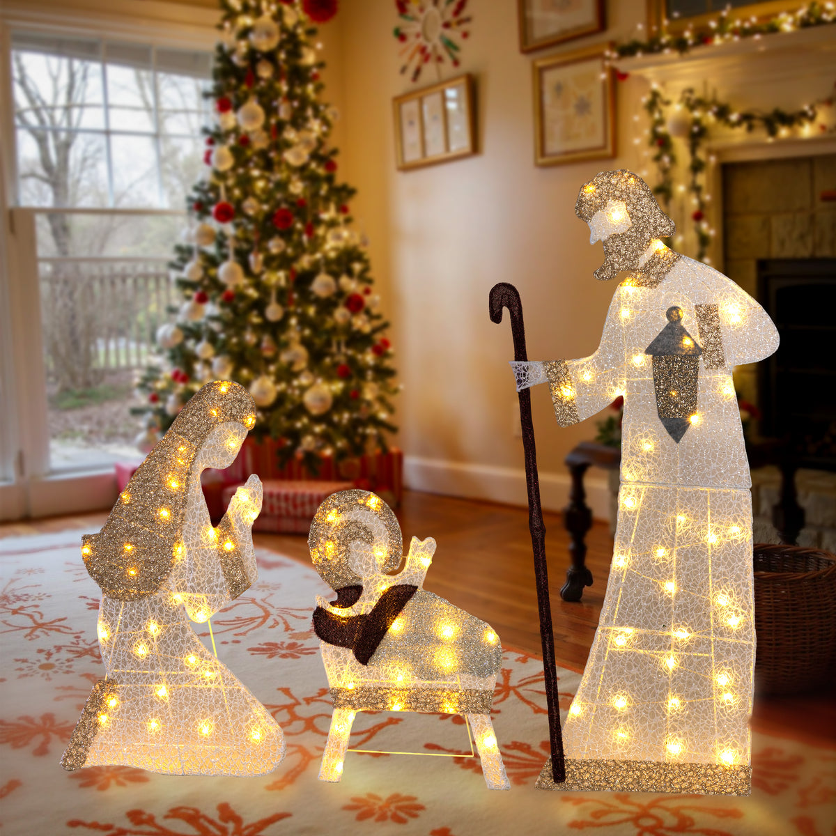 3.8FT Christmas Nativity Scene Set Outdoor Decoration, 3 PC Holy Family Outdoor Decorations Nativity Set Christmas Decoration Holiday for Yard Lawn Home, Mary Joseph Jesus Visit the Meilocar Store