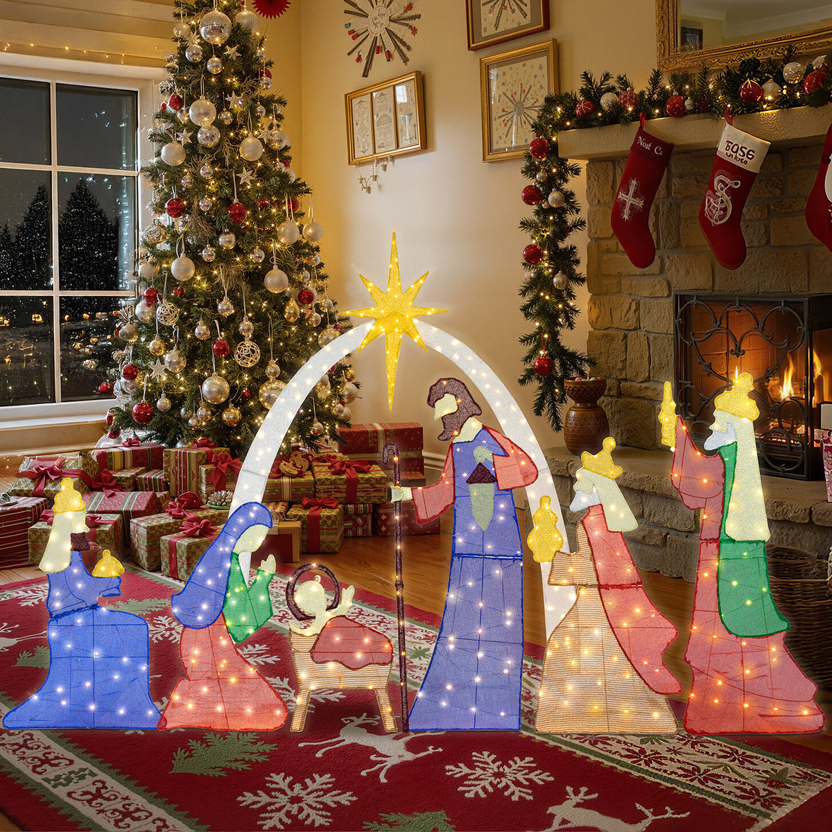 Meilocar 6 FT Christmas Outdoor Nativity Scene Set, 7pcs Weatherproof Holy Family Outdoor Decorations Nativity Set for Christmas Holiday Yard Home Decorations