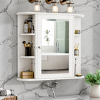 Meilocar Bathroom Medicine Cabinet, Bathroom Mirror Cabinet Wall Mounted with 6 Side Open Shelves, White Wall Cabinet with Mirror