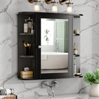 Bathroom Mirror Cabinet Wall Mounted, Bathroom Medicine Cabinet with Mirror and 6 Open Shelves, Modern Wall Cabinet