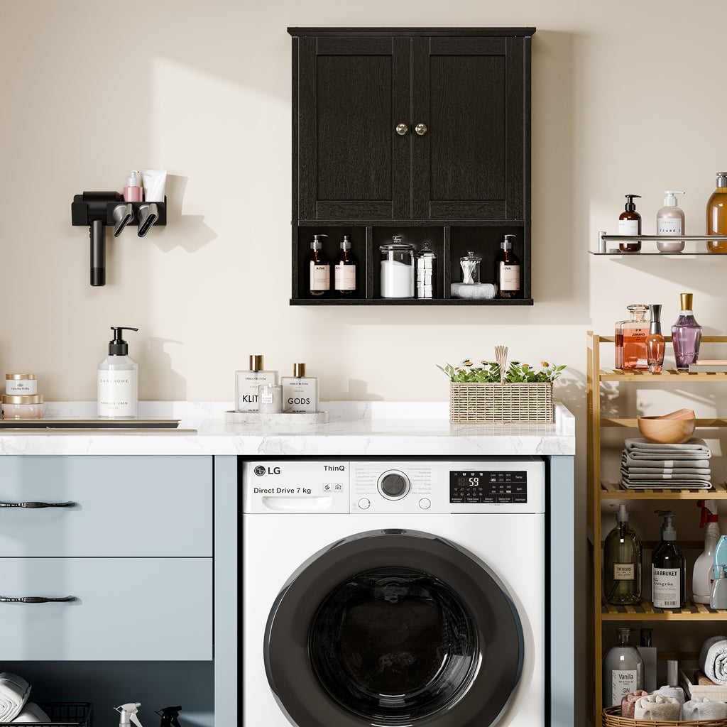 Meilocar Bathroom Wall Cabinet, Bathroom Cabinet Wall Mount with 2 Doors and 3 Open Shelves, Over the Toilet Wood Medicine Cabinets for Laundry Room