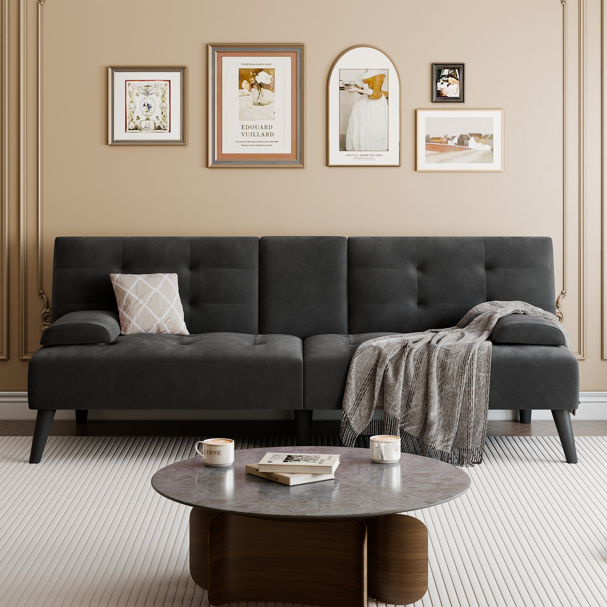 Meilocar 64" Futon Sofa Bed, Small Loveseat, Cup Holders, Small Couch with 3 Adjustable Angles, Removable Armrests, Small Sofa for Apartment, 5.3 FT