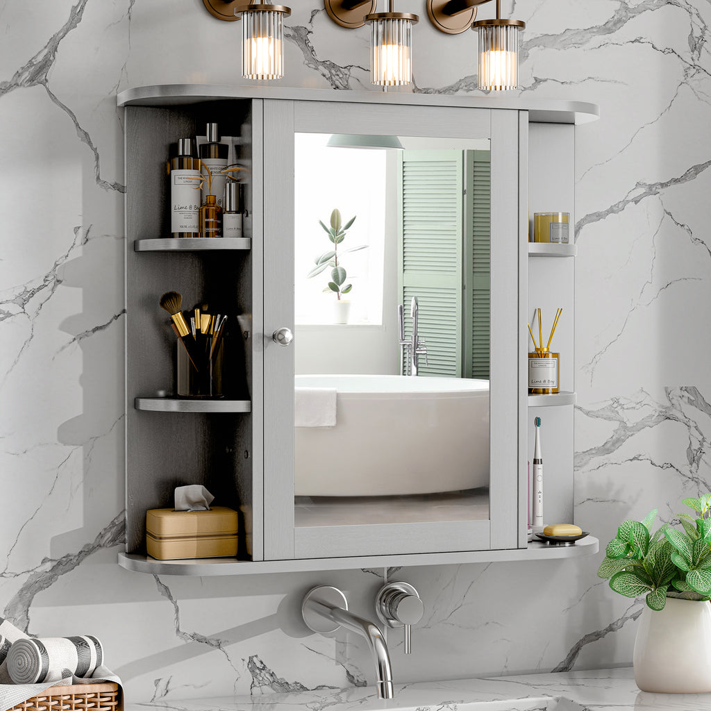 Meilocar Bathroom Medicine Cabinet with Mirror, Mirror Cabinet with 6 Open Shelves, Modern Bathroom Wall Cabinet Medicine Cabinet,