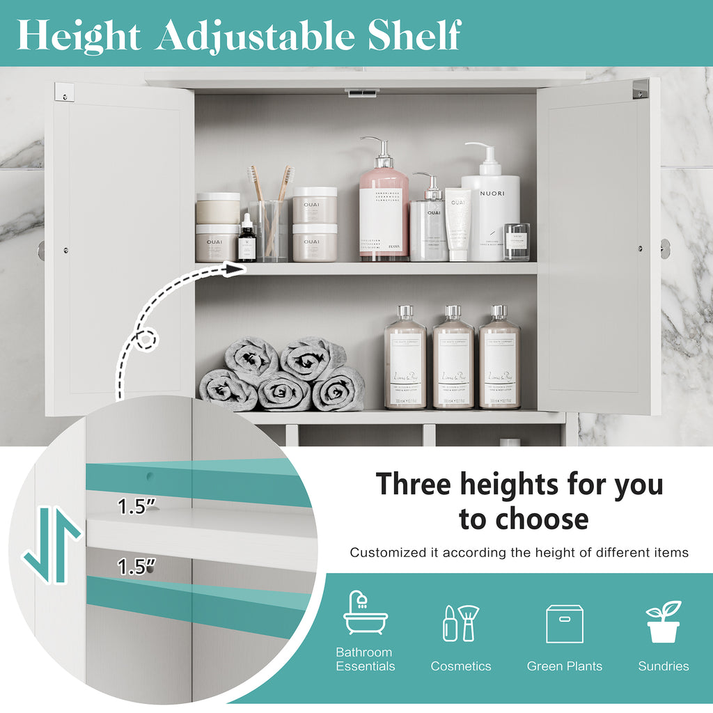 Meilocar Bathroom Wall Cabinet, Bathroom Cabinet Wall Mount with 2 Doors and 3 Open Shelves, Over the Toilet Wood Medicine Cabinets for Laundry Room