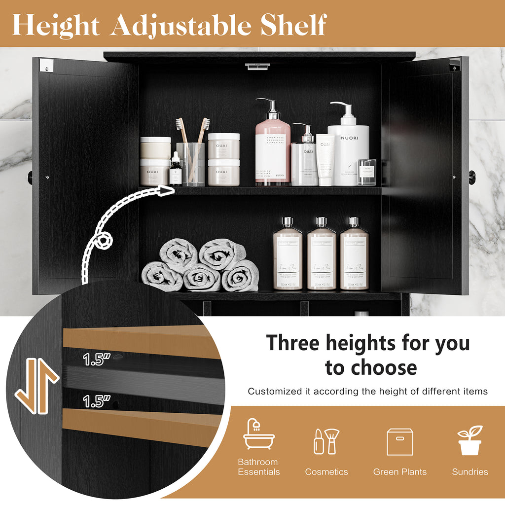 Meilocar Bathroom Wall Cabinet, Bathroom Cabinet Wall Mount with 2 Doors and 3 Open Shelves, Over the Toilet Wood Medicine Cabinets for Laundry Room