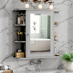 Bathroom Mirror Cabinet Wall Mounted, Bathroom Medicine Cabinet with Mirror and 6 Open Shelves, Modern Wall Cabinet