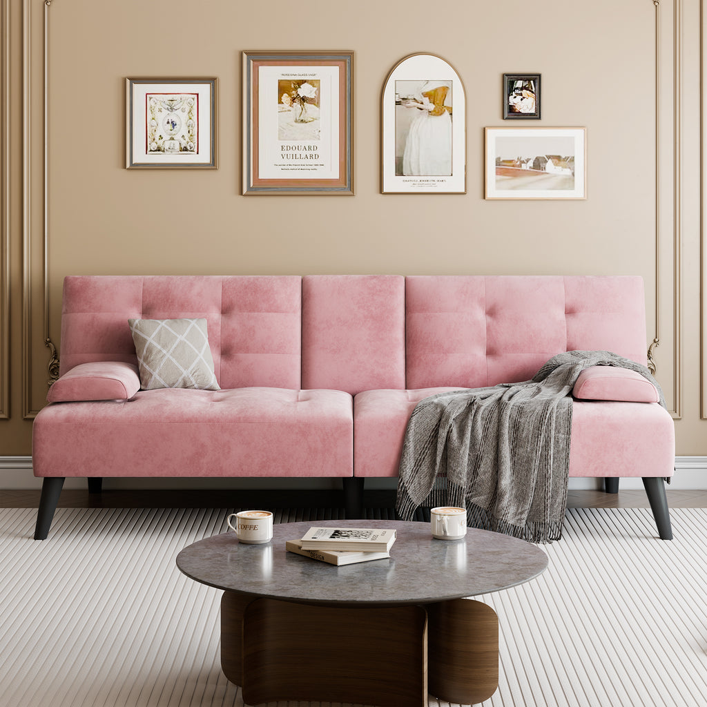 Meilocar 64" Futon Sofa Bed, Small Loveseat, Cup Holders, Small Couch with 3 Adjustable Angles, Removable Armrests, Small Sofa for Apartment, 5.3 FT