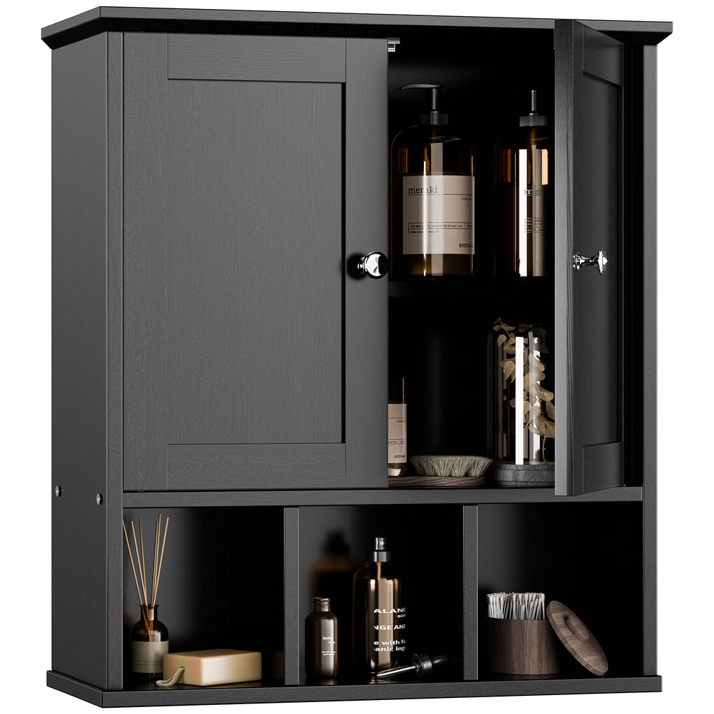 Meilocar Bathroom Wall Cabinet, Bathroom Cabinet Wall Mount with 2 Doors and 3 Open Shelves, Over the Toilet Wood Medicine Cabinets for Laundry Room