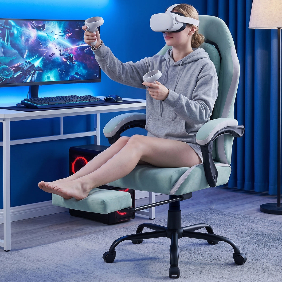 Meilocar Gaming Chair with Footrest, Ergonomic Fabric Desk Chair