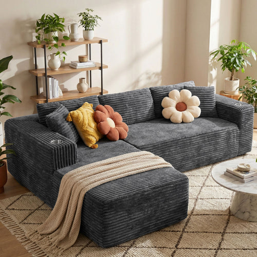 Walsunny  105" Modular Sectional Sofa, Boneless L Shaped Couch With Cup Holder