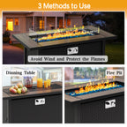 45in Fire Table, Propane Fire Pit with Glass Wind Guard and Rain Cover, Outdoor Firepit Table 50000 BTU 3-in-1 Fire Table for Patio/Yard/Balcony