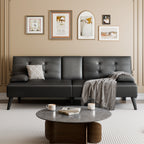 64" Futon Sofa Bed, Small Couch with 2 Cup Holders, PU Leather, Black
