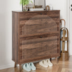 Shoe Cabinet with 2 Flip Drawers, Freestanding Wooden Shoe Storage Cabinet, Modern Fluted Shoe Organizer with Fluted Doors for Entryway, Hallway