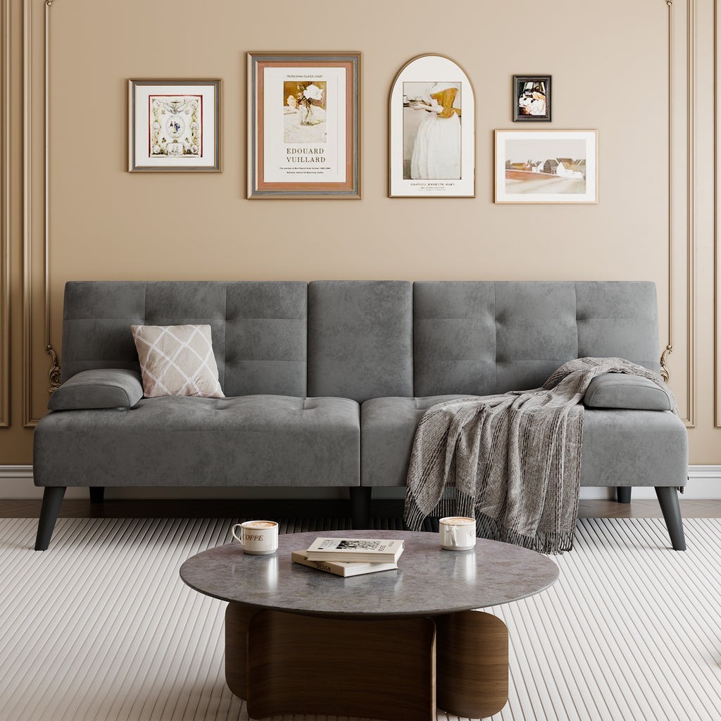 Meilocar 64" Futon Sofa Bed, Small Loveseat, Cup Holders, Small Couch with 3 Adjustable Angles, Removable Armrests, Small Sofa for Apartment, 5.3 FT