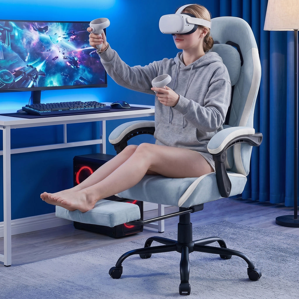 Meilocar Gaming Chair with Footrest, Ergonomic Fabric Desk Chair