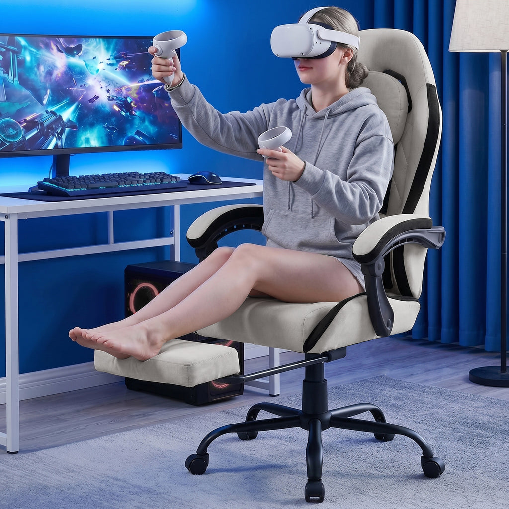 Meilocar Gaming Chair with Footrest, Ergonomic Fabric Desk Chair
