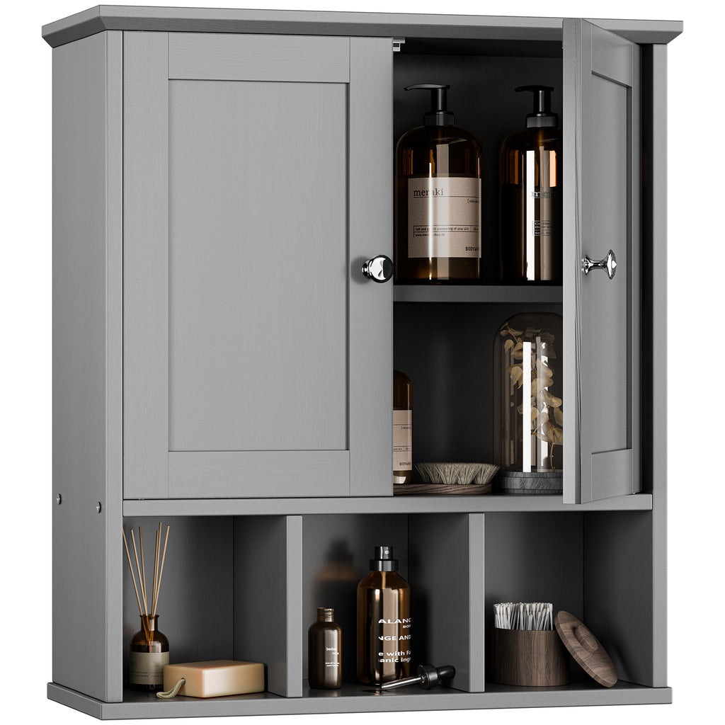 Meilocar Bathroom Wall Cabinet, Bathroom Cabinet Wall Mount with 2 Doors and 3 Open Shelves, Over the Toilet Wood Medicine Cabinets for Laundry Room