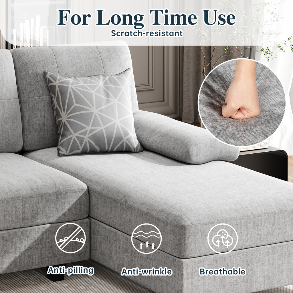 Meilocar Sectional Couches for Living Room, U Shaped Couch Sectional Sofa with Chaise, 4 Seat Sofa Couch for Apartment, Sectionals Couches Linen, Striped Grey