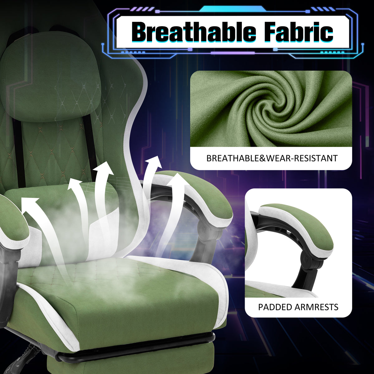 Meilocar Gaming Chair with Footrest, Ergonomic Fabric Desk Chair