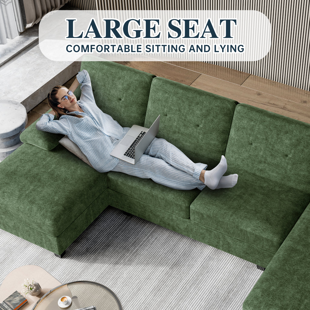 Meilocar Sectional Couches for Living Room, 106 in U Shaped Couch Soft Sectional Sofa with Double Chaise, Comfortable 4 Seat Couch