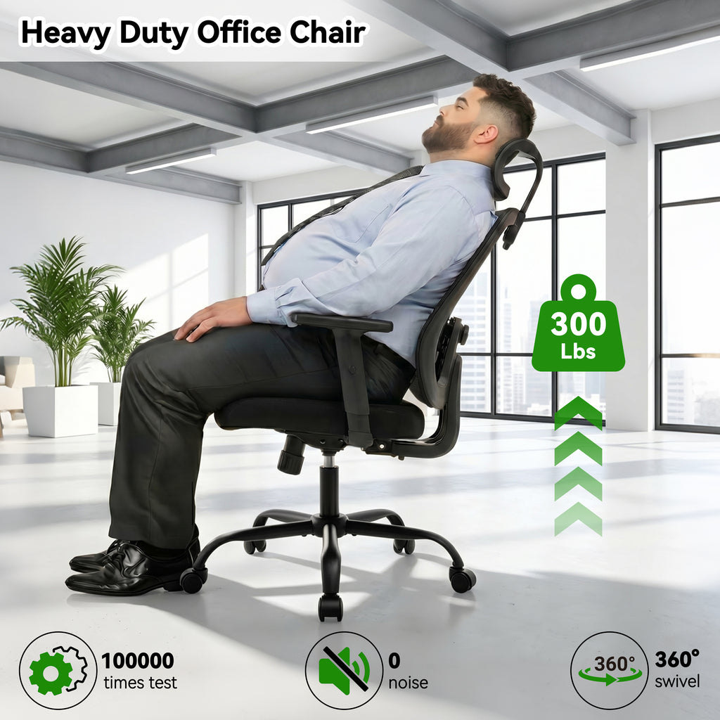 Meilocar Office Chair with Mesh High Back, Ergonomic Office Desk Chair with Adjustable Lumbar Support, Rolling Work Chairs with Wheels and 3D Headrest