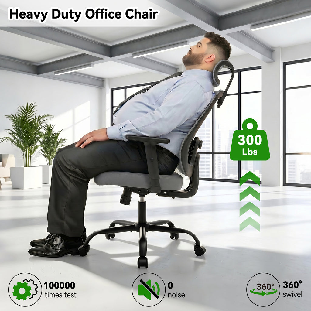 Meilocar Office Chair with Mesh High Back, Ergonomic Office Desk Chair with Adjustable Lumbar Support, Rolling Work Chairs with Wheels and 3D Headrest