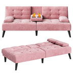 Meilocar 64" Futon Sofa Bed, Small Loveseat, Cup Holders, Small Couch with 3 Adjustable Angles, Removable Armrests, Small Sofa for Apartment, 5.3 FT