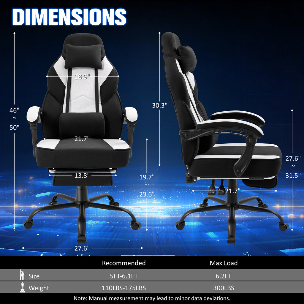 Meilocar Gaming Chair with Footrest Fabric Gaming Chair for Adults with Massage Lumbar Support, High Back Ergonomic Computer Chair, Pocket Spring Cushion, 150°Reclining & Linkage Armrests