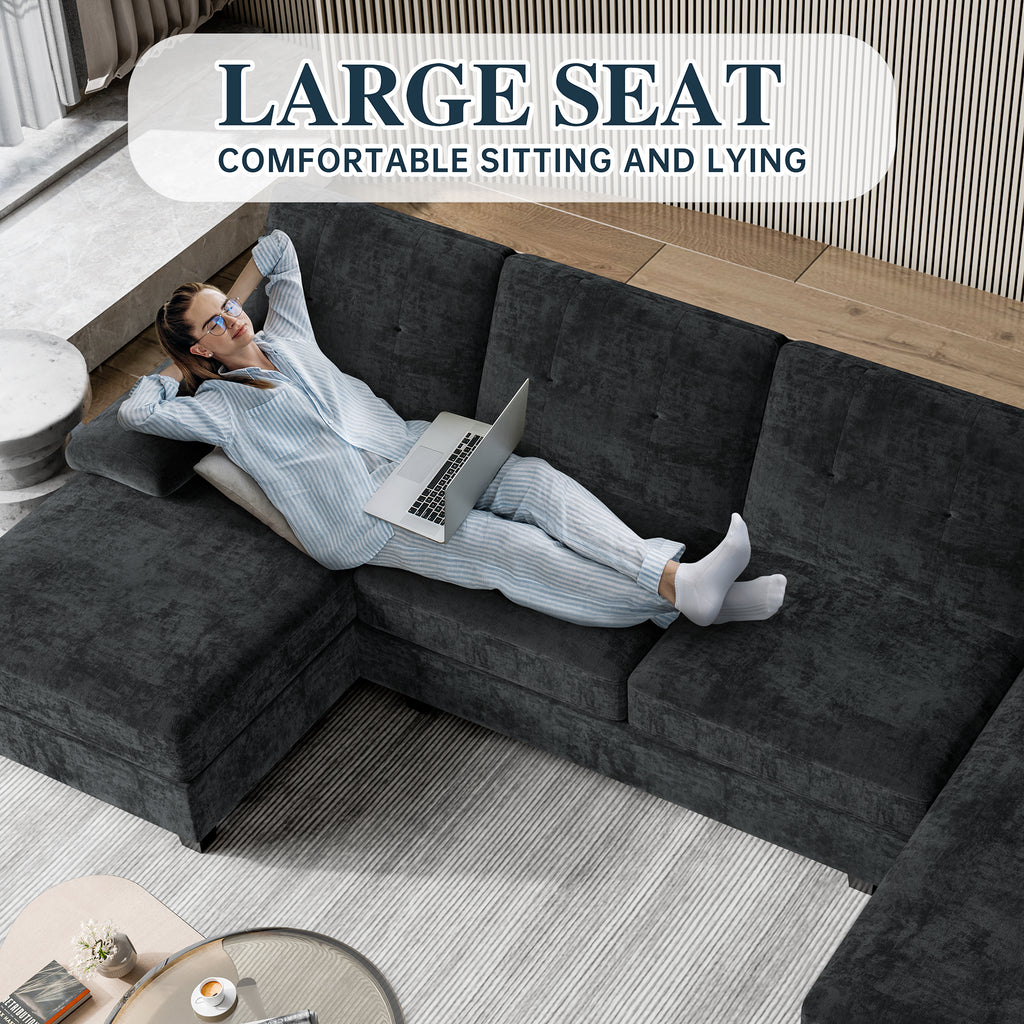 Meilocar Sectional Couches for Living Room, 106 in U Shaped Couch Soft Sectional Sofa with Double Chaise, Comfortable 4 Seat Couch