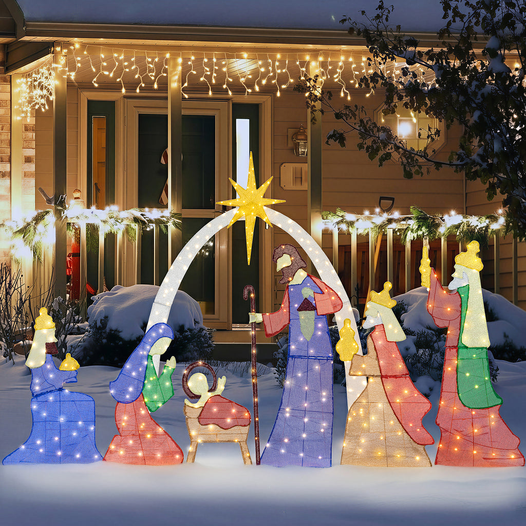 Meilocar 6 FT Christmas Outdoor Nativity Scene Set, 7pcs Weatherproof Holy Family Outdoor Decorations Nativity Set for Christmas Holiday Yard Home Decorations