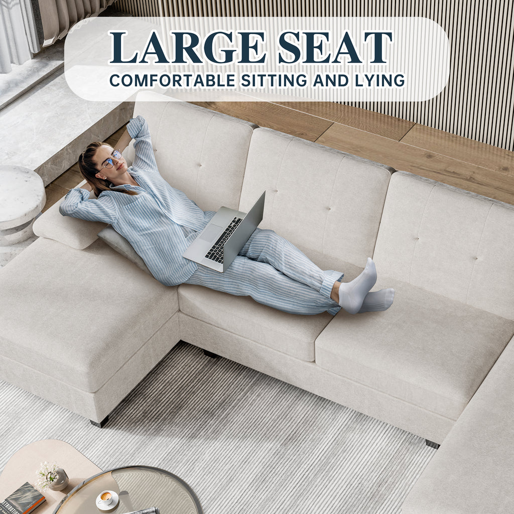 Meilocar Sectional Couches for Living Room, 106 in U Shaped Couch Soft Sectional Sofa with Double Chaise, Comfortable 4 Seat Couch