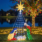 Meilocar 6FT Lighted Nativity Scene Outdoor Christmas Decoration, 4 PC Set Pre-Lit Holy Family Set Mary Joseph Jesus North Star with 240 LED Lights for Lawn Yard Patio