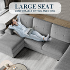 Meilocar Sectional Couches for Living Room, U Shaped Couch Sectional Sofa with Chaise, 4 Seat Sofa Couch for Apartment, Sectionals Couches Linen, Striped Grey