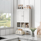 Meilocar Bathroom Wall Cabinet, Bathroom Cabinet Wall Mount with 2 Doors and 3 Open Shelves, Over the Toilet Wood Medicine Cabinets for Laundry Room