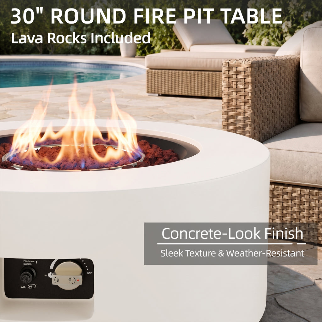 Meilocar 2-Piece Propane Fire Pit Table Set, 30 Inch 50,000 BTU, Includes Propane Tank Storage Side Table, Removable Flat Lid, Lava Rocks, Weather-Resistant Design for Outdoor Patio Deck