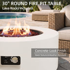 Meilocar 2-Piece Propane Fire Pit Table Set, 30 Inch 50,000 BTU, Includes Propane Tank Storage Side Table, Removable Flat Lid, Lava Rocks, Weather-Resistant Design for Outdoor Patio Deck