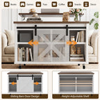 Meilocar Lift Top Coffee Table with Wheels 31" Square - Farmhouse, Black Features a rustic wood lift top, hidden storage, adjustable shelf, and sliding barn door to keep living rooms organized.