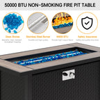 45in Fire Table, Propane Fire Pit with Glass Wind Guard and Rain Cover, Outdoor Firepit Table 50000 BTU 3-in-1 Fire Table for Patio/Yard/Balcony
