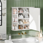 Meilocar Bathroom Medicine Cabinet, Bathroom Mirror Cabinet Wall Mounted with 6 Side Open Shelves, White Wall Cabinet with Mirror