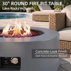 Meilocar 2-Piece Propane Fire Pit Table Set, 30 Inch 50,000 BTU, Includes Propane Tank Storage Side Table, Removable Flat Lid, Lava Rocks, Weather-Resistant Design for Outdoor Patio Deck