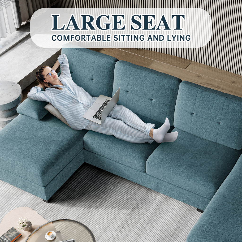 Meilocar Sectional Couches for Living Room, U Shaped Couch 4 Seat Sofa with Removable Pillows for Apartment and Small Space (Striped Blue)