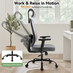 Meilocar Ergonomic Office Chair, Office Desk Chair with High Back Mesh and Adjustable Lumbar Support, Rolling Work Chairs with Wheels and Adjustable Headrests, Wide Cushion