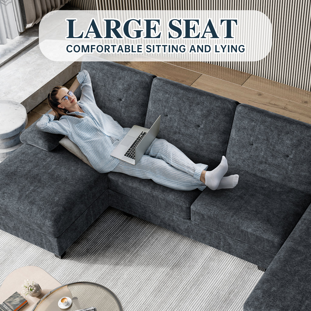 Meilocar Sectional Couches for Living Room, 106 in U Shaped Couch Soft Sectional Sofa with Double Chaise, Comfortable 4 Seat Couch