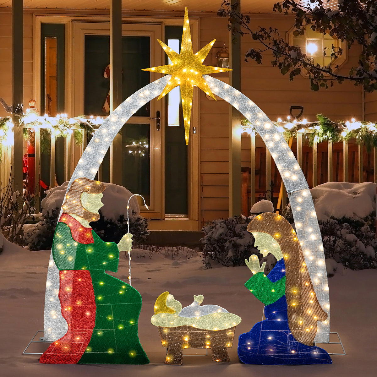 Meilocar 6 FT Nativity Scene Outdoor Christmas Decoration Lighted up Christmas Holiday Display, Nativity Scene Set with LED Lights Christmas Tree Decor, Birth of Jesus