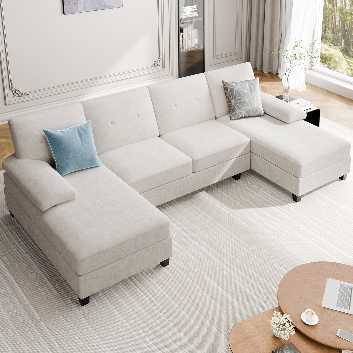 Meilocar Sectional Couches for Living Room, 106 in U Shaped Couch Soft Sectional Sofa with Double Chaise, Comfortable 4 Seat Couch