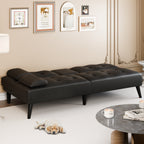 64" Futon Sofa Bed, Small Couch with 2 Cup Holders, PU Leather, Black