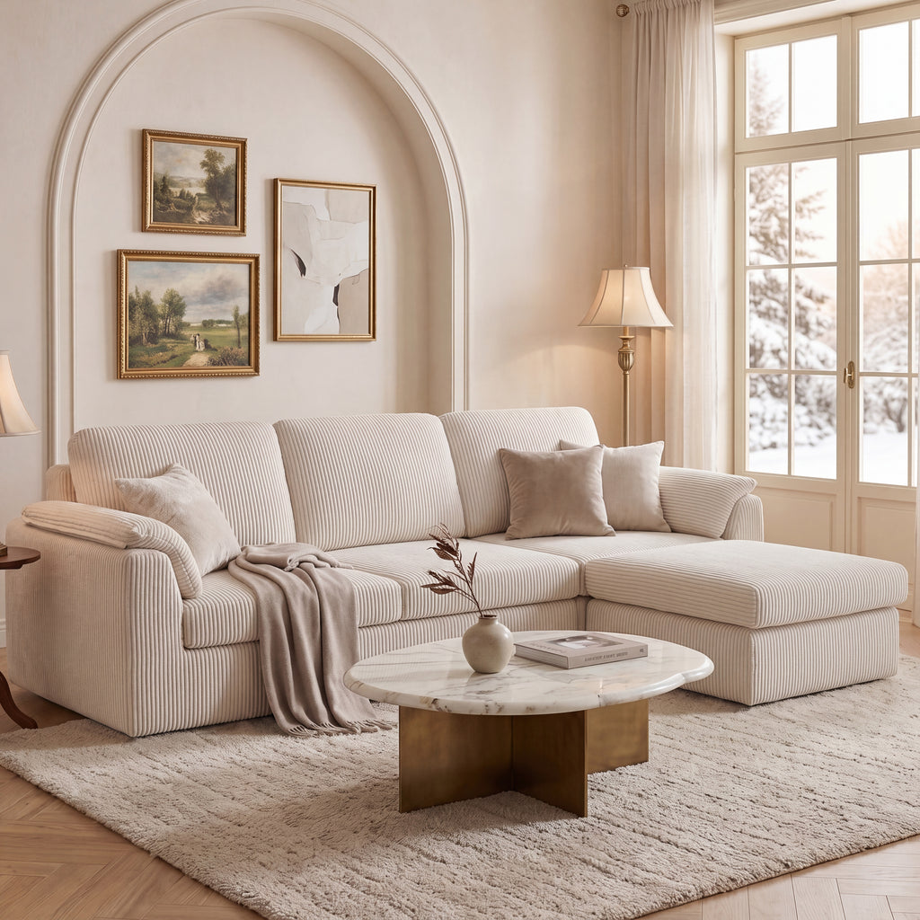 Meilocar Sectional Couches for Living Room Cloud Couch with Ottoman, Upholstered Boneless Couches Modern Modular L Shaped Couch 3 Seater Sofa, No Assembly Required, Washable Covers