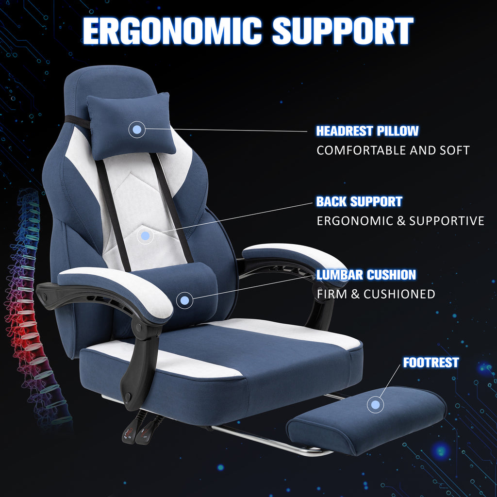 Meilocar Gaming Chair with Footrest Fabric Gaming Chair for Adults with Massage Lumbar Support, High Back Ergonomic Computer Chair, Pocket Spring Cushion, 150°Reclining & Linkage Armrests