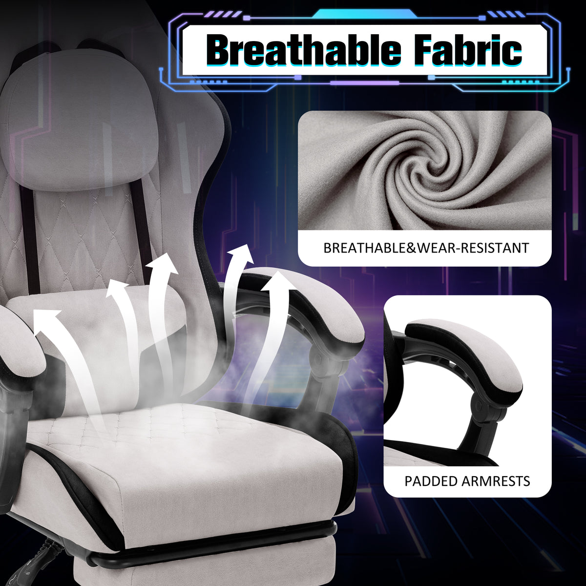 Meilocar Gaming Chair with Footrest, Ergonomic Fabric Desk Chair